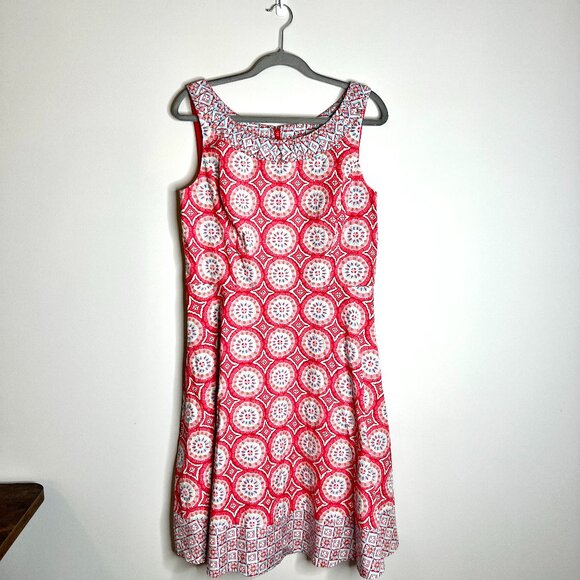 Talbots Mixed Geo-Print Fit-and-Flare Dress Preppy Party Girly Colorful Sz 10 - Picture 2 of 6